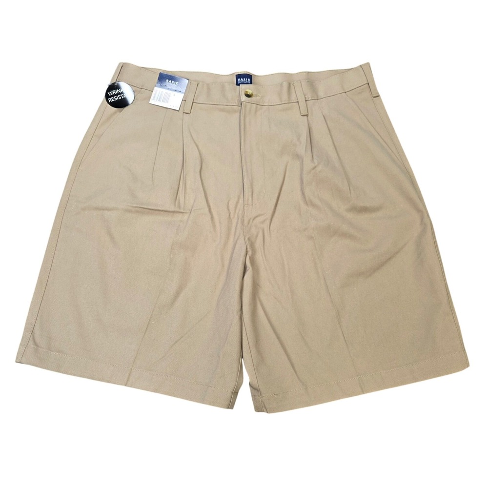 Basic Editions Pleated Chino Shorts Men's Size 38 Khaki Wrinkle Resistant NWT